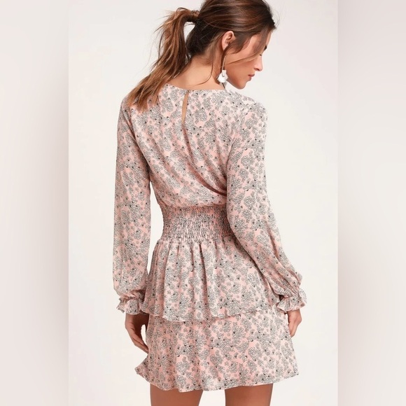 LULUS Room To Bloom Light Pink Floral Print Long Sleeve Mini Dress Size XS - Picture 3 of 12